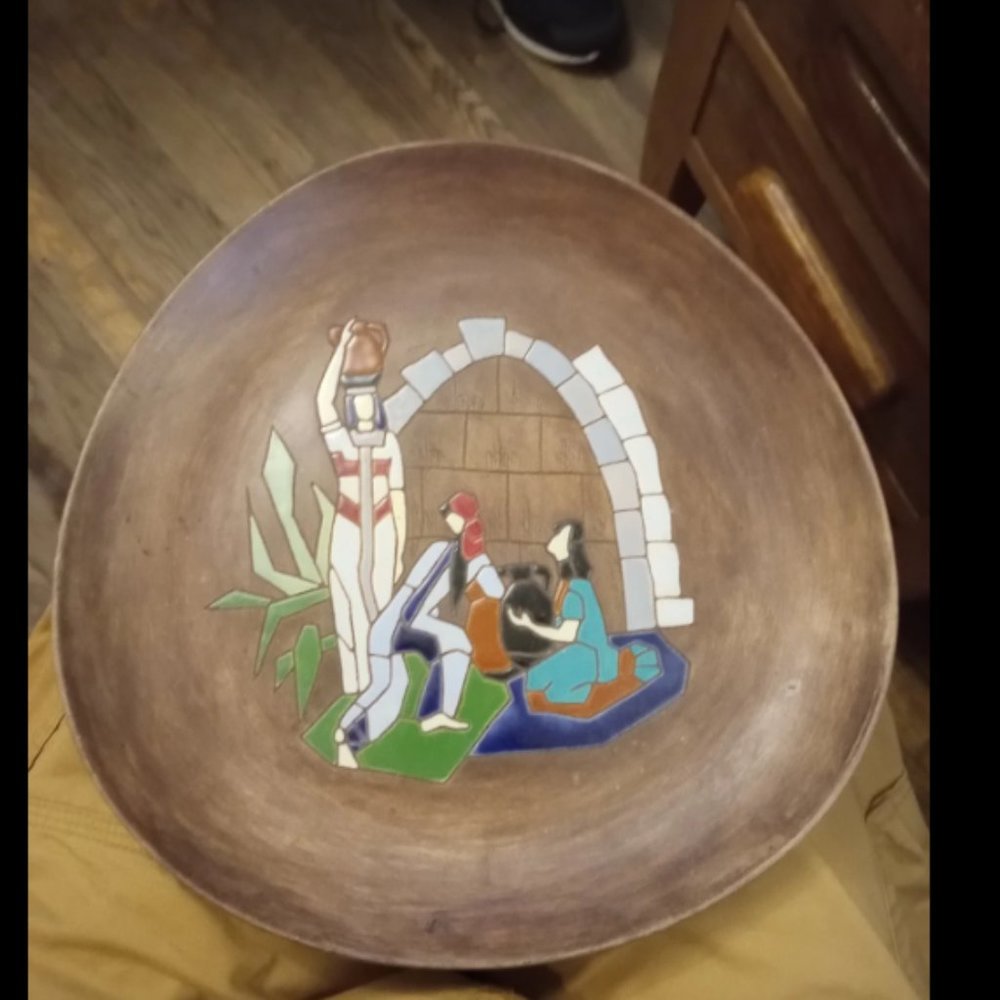 Vintage Keramos Hand Painted Clay Souvenir Wall Plaque #455